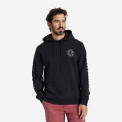 Brixton Crest Hood Mens In Black Dusty Blue Burnt Red