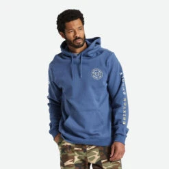 Brixton Crest Hood Mens In Pacific Blue Straw Off White