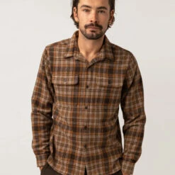 Rhythm Check Long Sleeve Shirt Mens In Tobacco