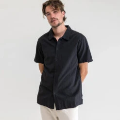 Rhythm Classic Linen Short Sleeve Shirt Mens In Vintage Black